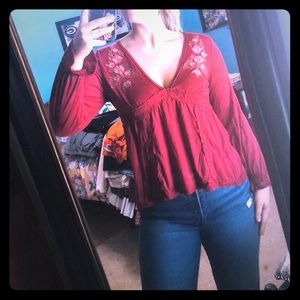 Bohemian style burgundy shirt